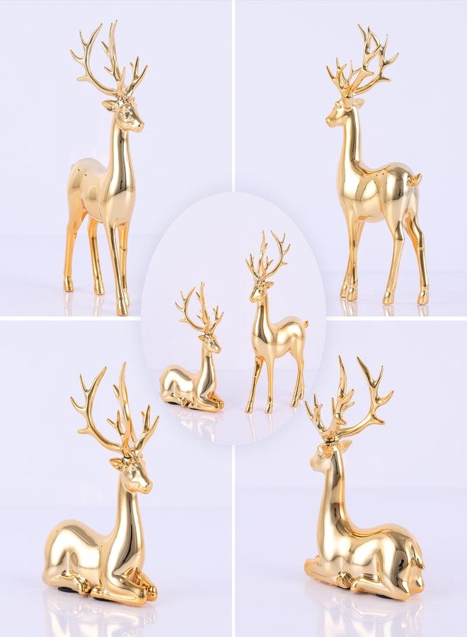 suruim 2Pcs Gold Reindeer Christmas Decor Set - Deer Figurine for Table & Home Decor, Golden Table Decor & Deer Decor (Gold) - Image 4